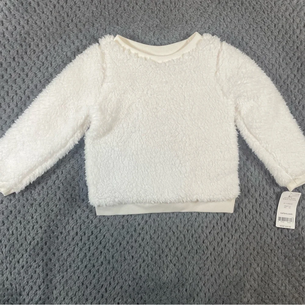 NWT Carter's Baby Girls' Sherpa Neck Crew Pullover White Size 24 Months